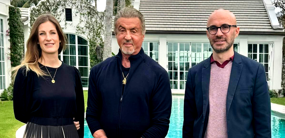 Largo.ai COO Celine Udriot, Sylvester Stallone, and Largo.ai CEO Sami Arpa